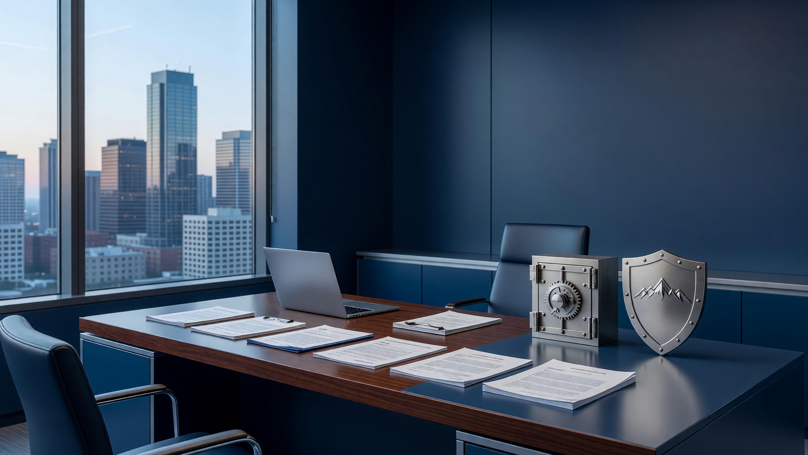 Wyoming LLC formation and asset-protection documents on a desk